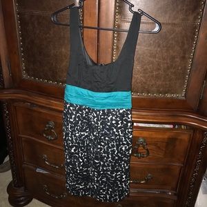 Black white turquoise teal mini dress